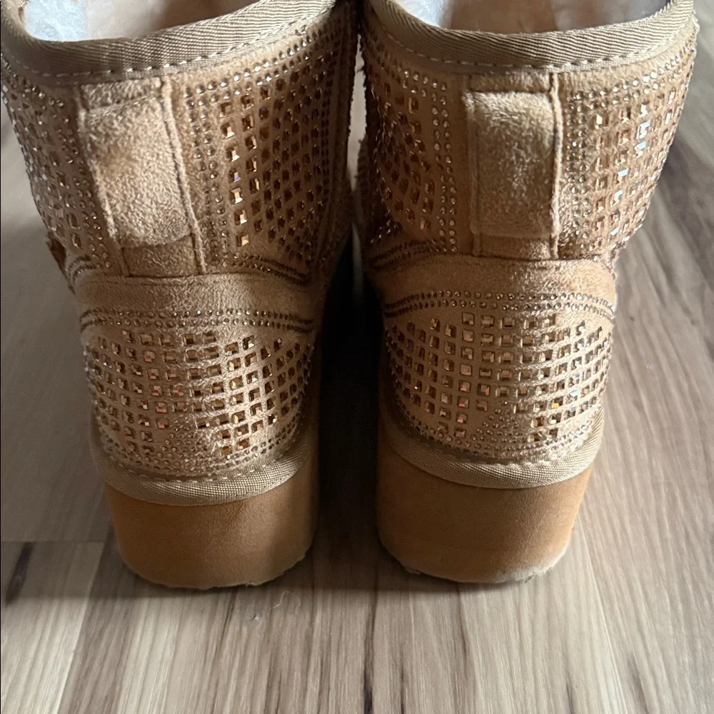 Tan Rhinestone Ankle Boots - Picture 7 of 8